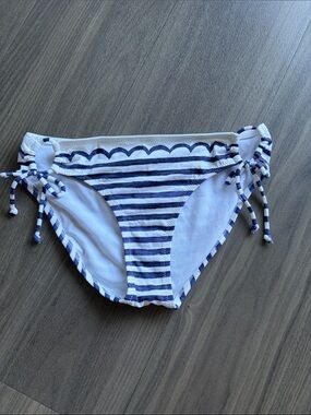 Striped Blue & White Bikini Bottom with Side Ties
